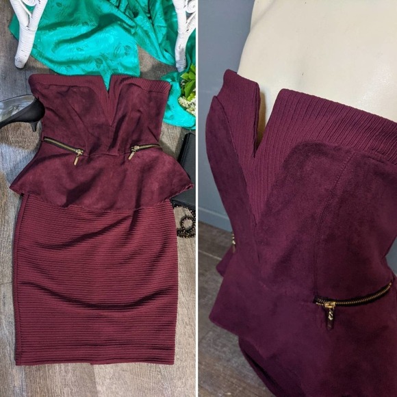 Vintage Strapless Party Dress by Venus, Merlot Midi Dress Size 6 - Picture 1 of 10